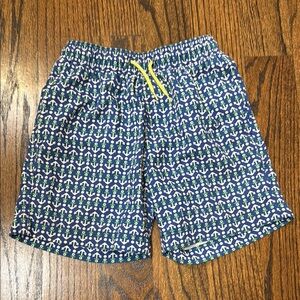 J. Crew Blue and White Swim Trunks with Geometric Pattern